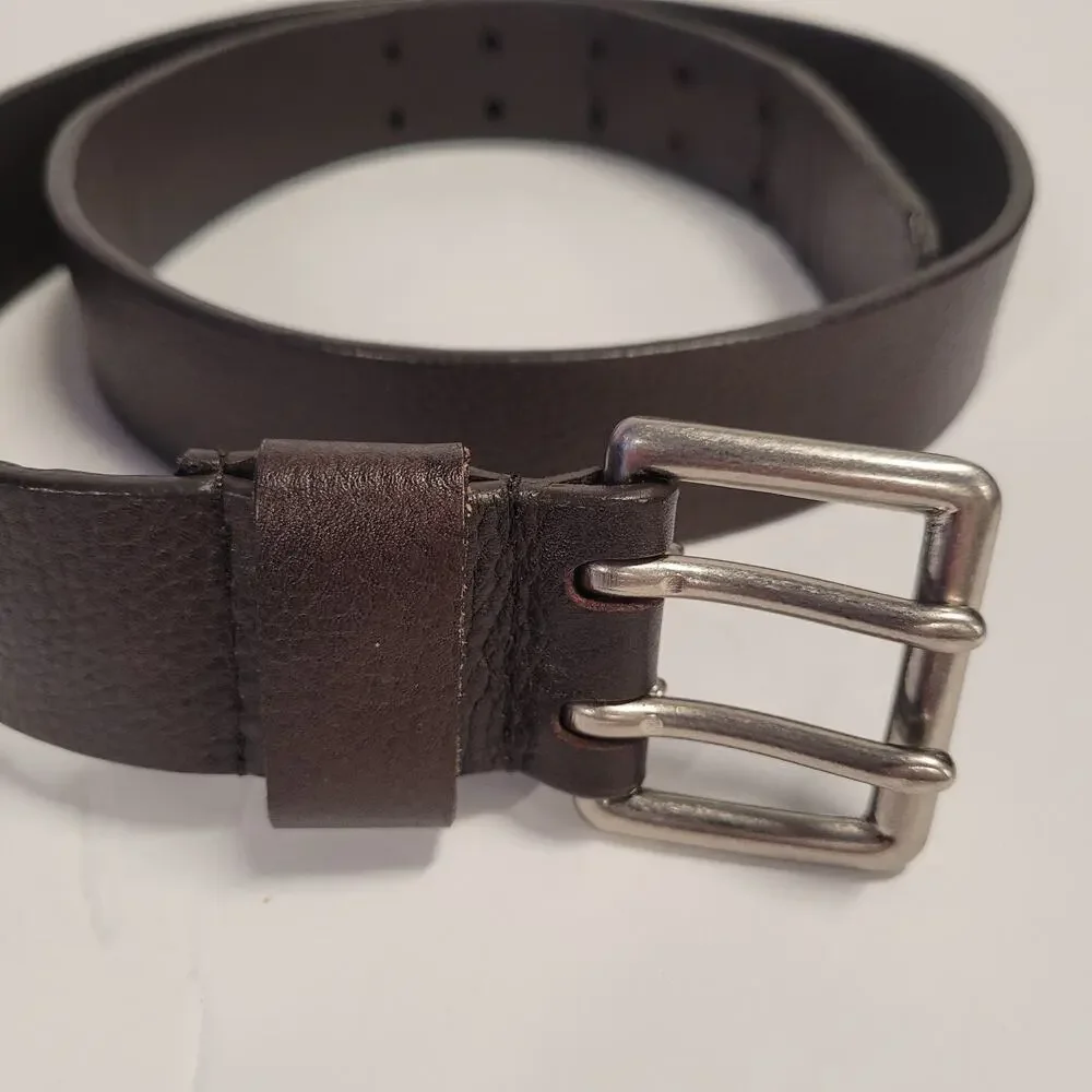 Relic Leather WMS Belt Brown Silver-tone Double Buckle 31